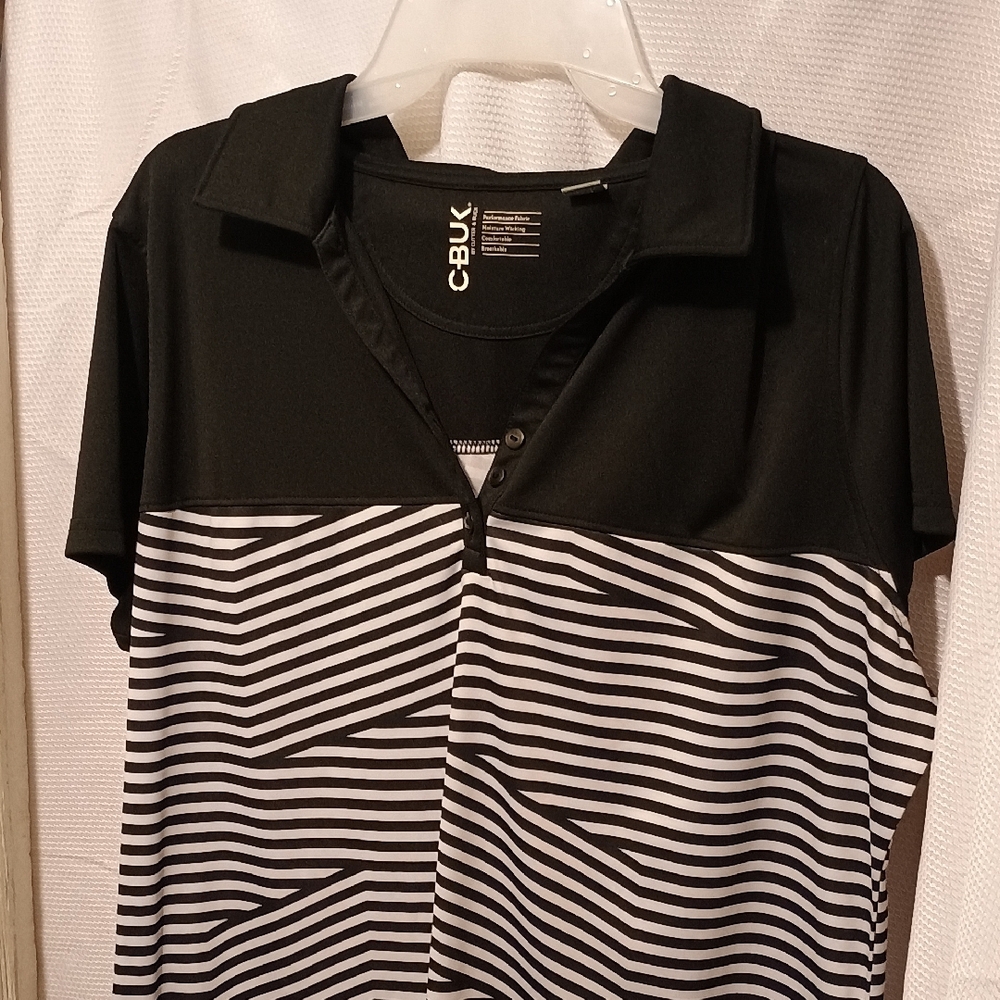 Cutter & Buck Black and White Striped Polo